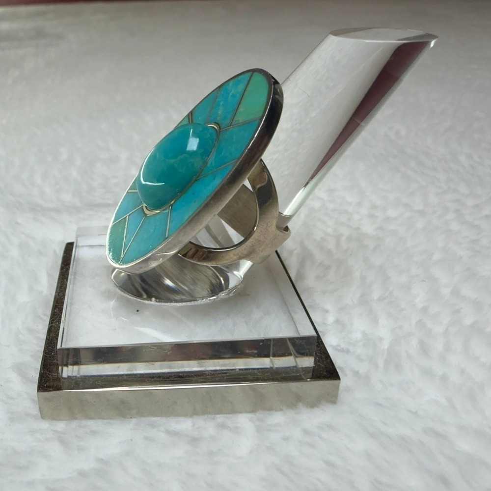 Jay King DRT 925 Silver Turquoise Inlay Statement Ring Sz 6.5 Oval Southwestern - Picture 7 of 13